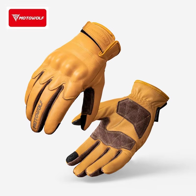 Motorcycle Glove Knuckle - 가죽 오토바이 장갑 레트로 라이딩 장갑